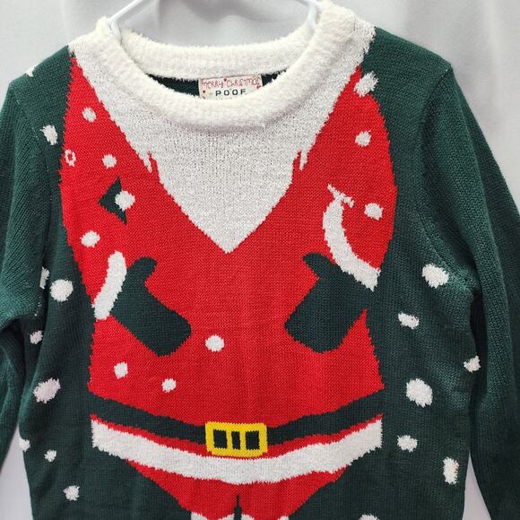 Ugly Christmas Sweater SMALL Merry Christmas Poof New York Santa Clause Contest - Picture 2 of 10